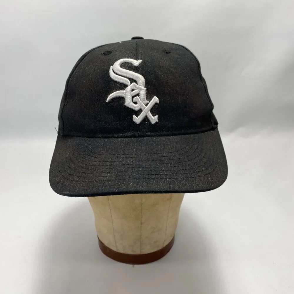 Youth Chicago White Sox Baseball Cap Hat Black Embroidered Hook & Loop Chore